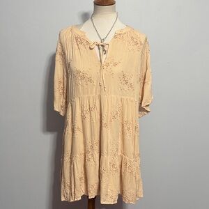 By Together Peach Eyelet Tiered Mini Dress